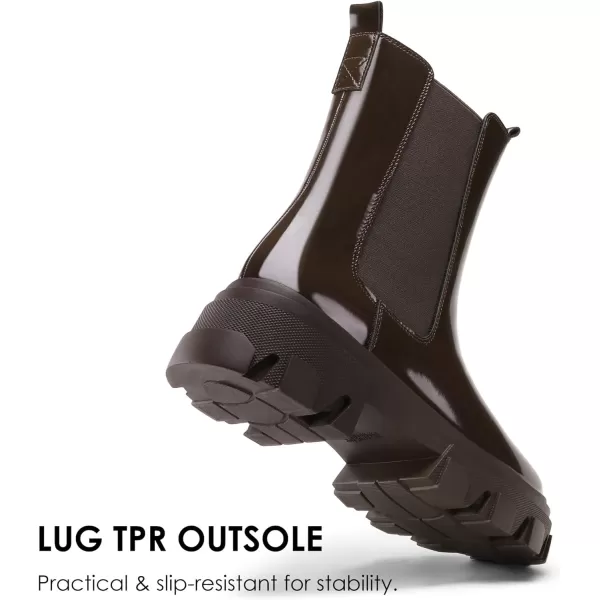 imageDREAM PAIRS Womens Platform Chelsea Boots Lug Sole Combat Mid Calf Slip On Chunky Ankle BootiesBrown