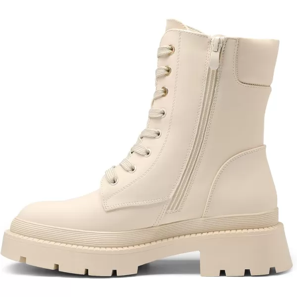 imageDREAM PAIRS Womens Platform Chelsea Combat Boots Lace Up Lug Sole Ankle Booties ShoesBeige White