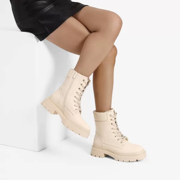 imageDREAM PAIRS Womens Platform Chelsea Combat Boots Lace Up Lug Sole Ankle Booties ShoesBeige White