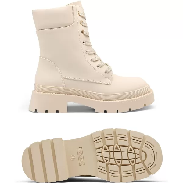 imageDREAM PAIRS Womens Platform Chelsea Combat Boots Lace Up Lug Sole Ankle Booties ShoesBeige White