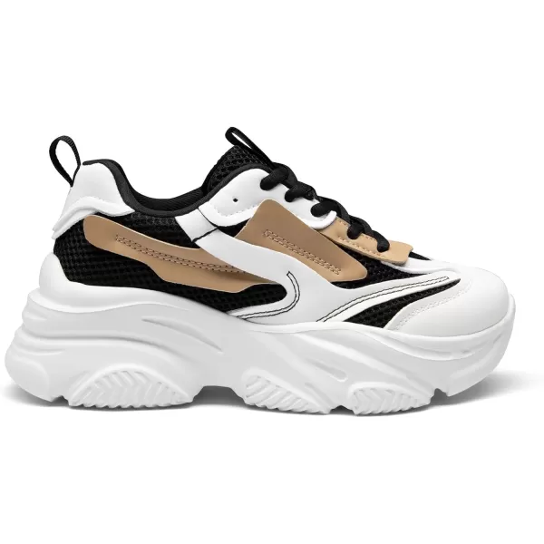 imageDREAM PAIRS Womens Platform Chunky Fashion Sneakers Walking LaceUp Comfortable Dad Sneakers Workout Sport Work Casual Tennis ShoesBlackTan