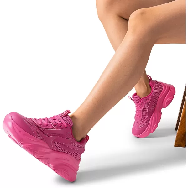 imageDREAM PAIRS Womens Platform Chunky Fashion Sneakers Walking LaceUp Comfortable Dad Sneakers Workout Sport Work Casual Tennis ShoesHot Pink