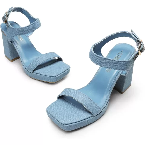 imageDREAM PAIRS Womens Platform Chunky Heels Ankle Strap Block High Heel Square Toe Wedding Party Dress Sandals ShoesDenim Blue