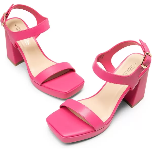 imageDREAM PAIRS Womens Platform Chunky Heels Ankle Strap Block High Heel Square Toe Wedding Party Dress Sandals ShoesHot Pinkpu