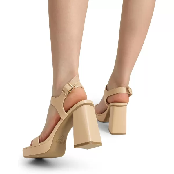 imageDREAM PAIRS Womens Platform Chunky Heels Ankle Strap Block High Heel Square Toe Wedding Party Dress Sandals ShoesNudepu