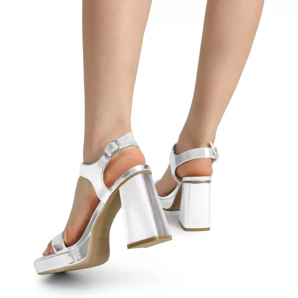 imageDREAM PAIRS Womens Platform Chunky Heels Ankle Strap Block High Heel Square Toe Wedding Party Dress Sandals ShoesSilverpat