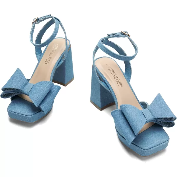 imageDREAM PAIRS Womens Platform Chunky Heels Fashion Bowknots High Block Square Toe Dress Sandals for Wedding Bridal PartyDenim Blue