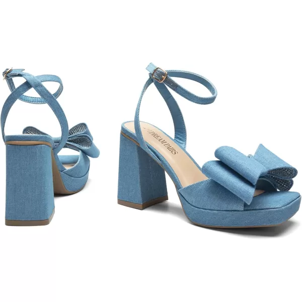 imageDREAM PAIRS Womens Platform Chunky Heels Fashion Bowknots High Block Square Toe Dress Sandals for Wedding Bridal PartyDenim Blue