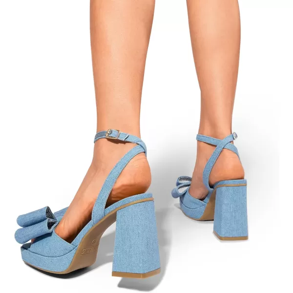 imageDREAM PAIRS Womens Platform Chunky Heels Fashion Bowknots High Block Square Toe Dress Sandals for Wedding Bridal PartyDenim Blue