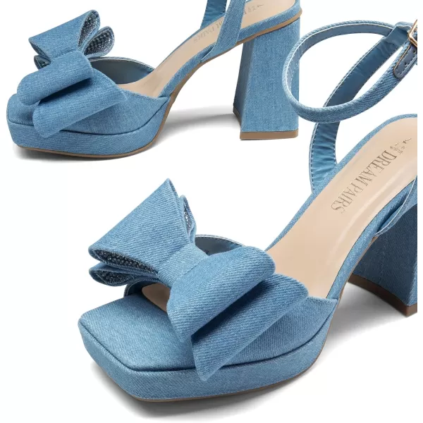 imageDREAM PAIRS Womens Platform Chunky Heels Fashion Bowknots High Block Square Toe Dress Sandals for Wedding Bridal PartyDenim Blue