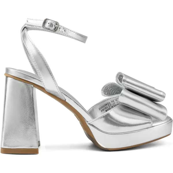 imageDREAM PAIRS Womens Platform Chunky Heels Fashion Bowknots High Block Square Toe Dress Sandals for Wedding Bridal PartySilverpu