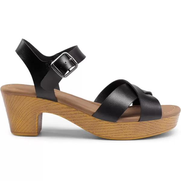 imageDREAM PAIRS Womens Platform Chunky Heels Faux Wood Block Heels Cute Open Toe Ankle Strap Crisscross Mid Heels Wedding Party Dance Pump Sandals ShoesBlack