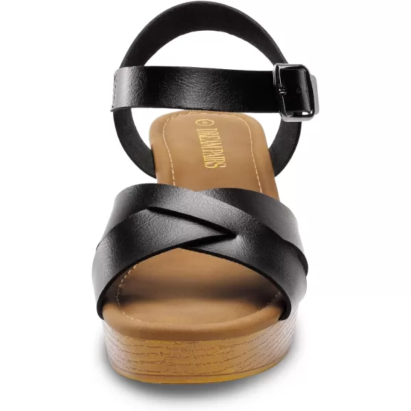 imageDREAM PAIRS Womens Platform Chunky Heels Faux Wood Block Heels Cute Open Toe Ankle Strap Crisscross Mid Heels Wedding Party Dance Pump Sandals ShoesBlack