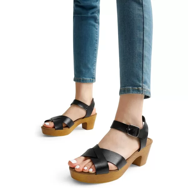 imageDREAM PAIRS Womens Platform Chunky Heels Faux Wood Block Heels Cute Open Toe Ankle Strap Crisscross Mid Heels Wedding Party Dance Pump Sandals ShoesBlack