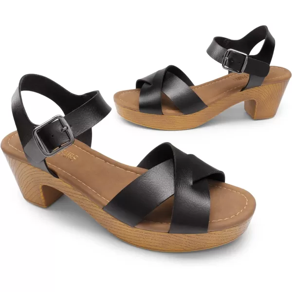 imageDREAM PAIRS Womens Platform Chunky Heels Faux Wood Block Heels Cute Open Toe Ankle Strap Crisscross Mid Heels Wedding Party Dance Pump Sandals ShoesBlack