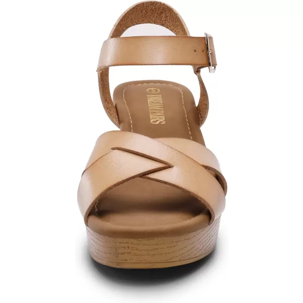 imageDREAM PAIRS Womens Platform Chunky Heels Faux Wood Block Heels Cute Open Toe Ankle Strap Crisscross Mid Heels Wedding Party Dance Pump Sandals ShoesNude