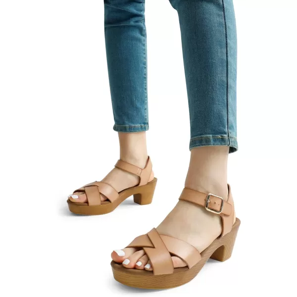 imageDREAM PAIRS Womens Platform Chunky Heels Faux Wood Block Heels Cute Open Toe Ankle Strap Crisscross Mid Heels Wedding Party Dance Pump Sandals ShoesNude