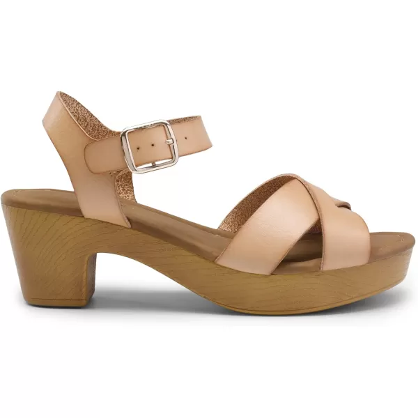 imageDREAM PAIRS Womens Platform Chunky Heels Faux Wood Block Heels Cute Open Toe Ankle Strap Crisscross Mid Heels Wedding Party Dance Pump Sandals ShoesNude