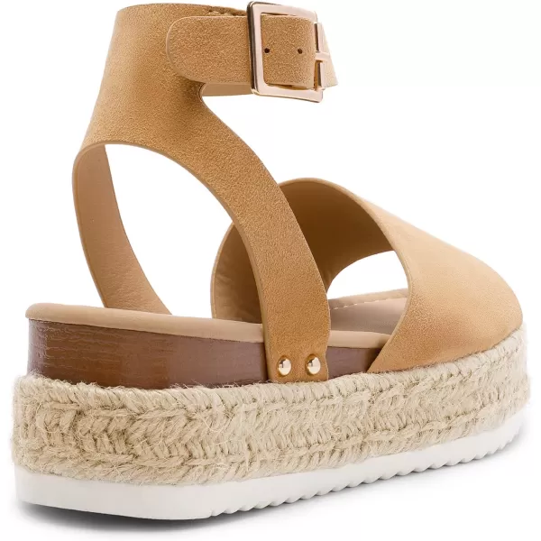 imageDREAM PAIRS Womens Platform Espadrilles Casual Ankle Strap Wedge Sandals Comfortable Dressy Summer ShoesCamalsuede