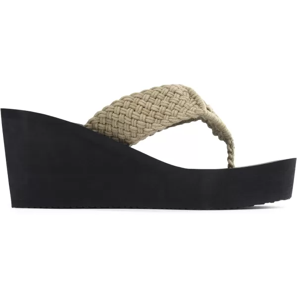 imageDREAM PAIRS Womens Platform Flip Flop Arch Support Comfortable Woven Strap Soft Cushion Wedge Flip Flops Summer Thong SandalsKhaki