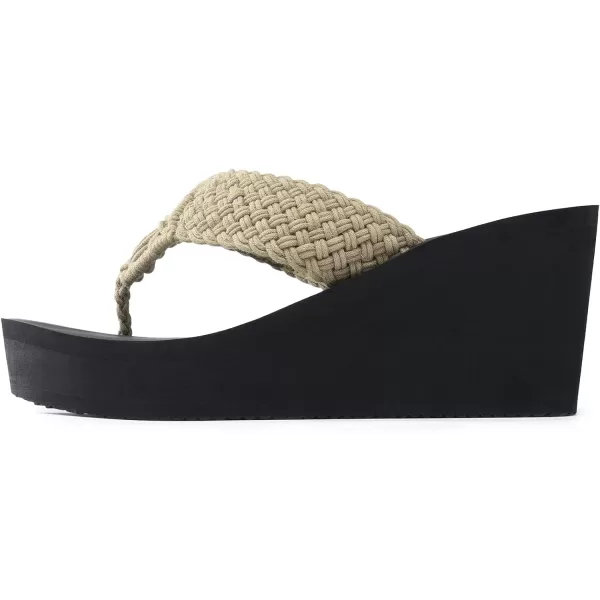 imageDREAM PAIRS Womens Platform Flip Flop Arch Support Comfortable Woven Strap Soft Cushion Wedge Flip Flops Summer Thong SandalsKhaki