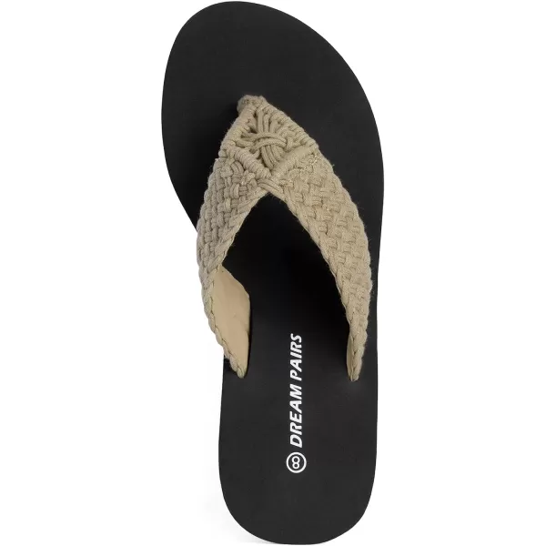 imageDREAM PAIRS Womens Platform Flip Flop Arch Support Comfortable Woven Strap Soft Cushion Wedge Flip Flops Summer Thong SandalsKhaki