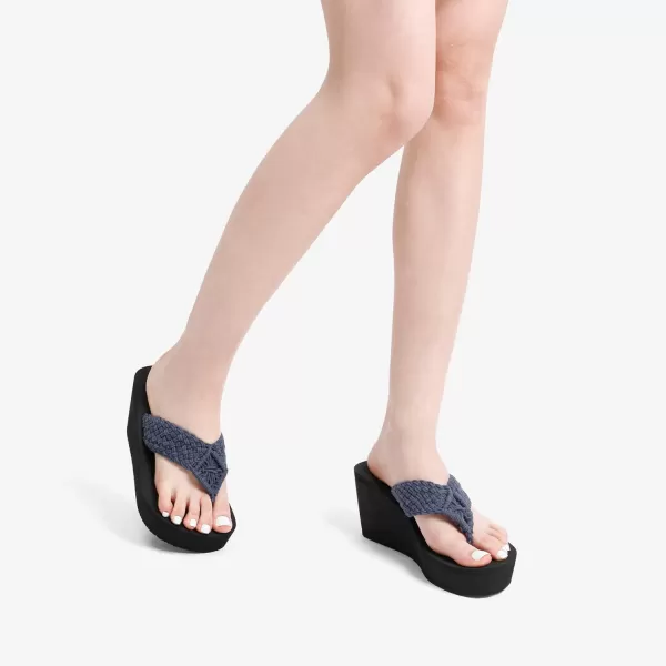 imageDREAM PAIRS Womens Platform Flip Flop Arch Support Comfortable Woven Strap Soft Cushion Wedge Flip Flops Summer Thong SandalsNavy