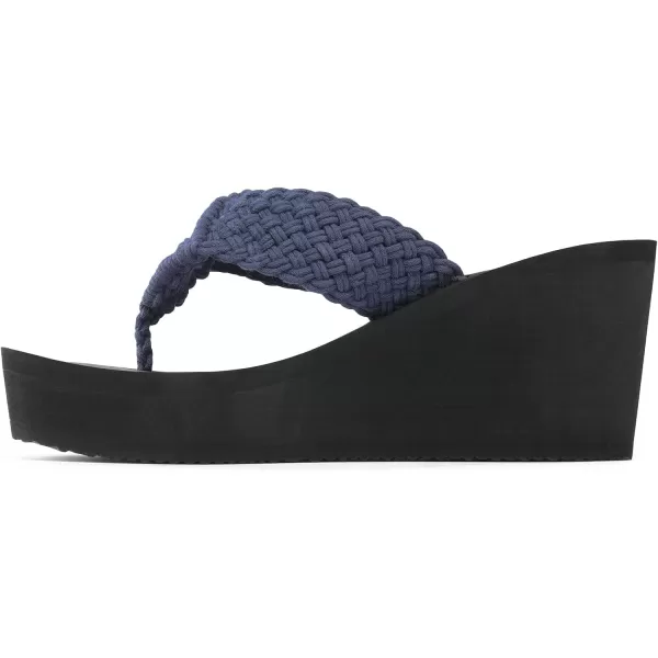 imageDREAM PAIRS Womens Platform Flip Flop Arch Support Comfortable Woven Strap Soft Cushion Wedge Flip Flops Summer Thong SandalsNavy