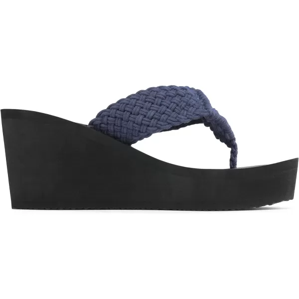 imageDREAM PAIRS Womens Platform Flip Flop Arch Support Comfortable Woven Strap Soft Cushion Wedge Flip Flops Summer Thong SandalsNavy