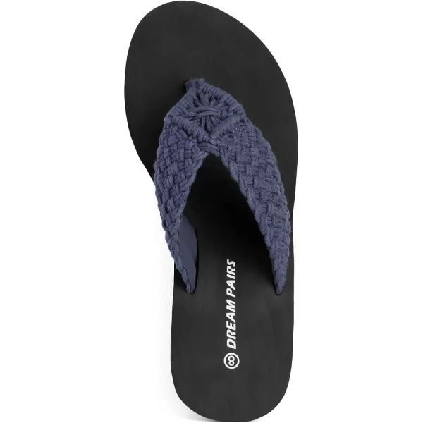 imageDREAM PAIRS Womens Platform Flip Flop Arch Support Comfortable Woven Strap Soft Cushion Wedge Flip Flops Summer Thong SandalsNavy