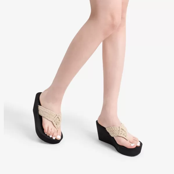imageDREAM PAIRS Womens Platform Flip Flop Arch Support Comfortable Woven Strap Soft Cushion Wedge Flip Flops Summer Thong SandalsNude