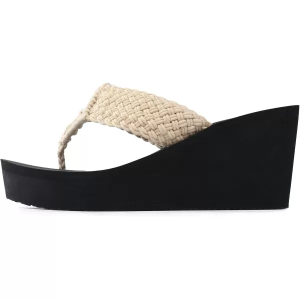 imageDREAM PAIRS Womens Platform Flip Flop Arch Support Comfortable Woven Strap Soft Cushion Wedge Flip Flops Summer Thong SandalsNude