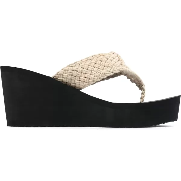imageDREAM PAIRS Womens Platform Flip Flop Arch Support Comfortable Woven Strap Soft Cushion Wedge Flip Flops Summer Thong SandalsNude