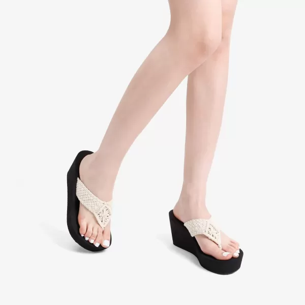 imageDREAM PAIRS Womens Platform Flip Flop Arch Support Comfortable Woven Strap Soft Cushion Wedge Flip Flops Summer Thong SandalsWhite
