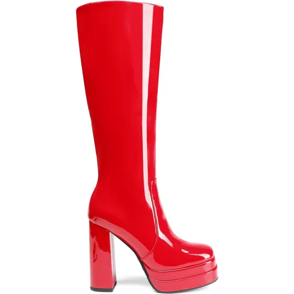 imageDREAM PAIRS Womens Platform Heeled Knee High Boots Long Chunky Tall Gogo Boots for FallRedpat