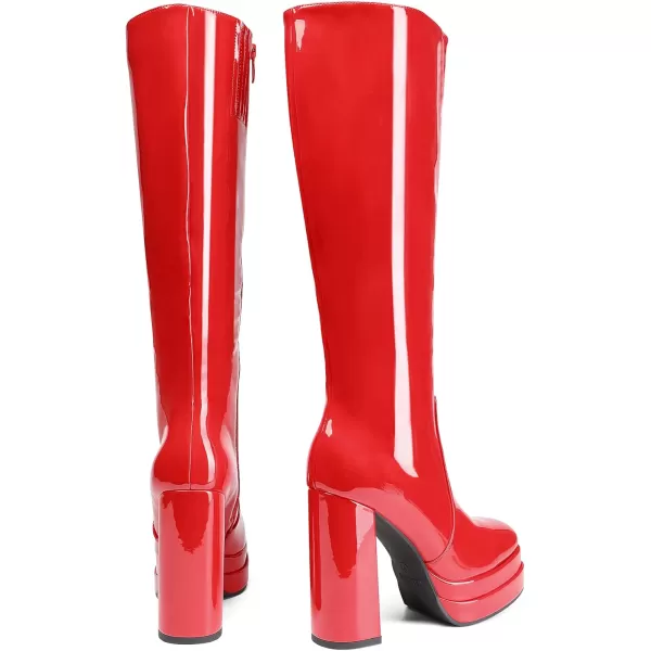 imageDREAM PAIRS Womens Platform Heeled Knee High Boots Long Chunky Tall Gogo Boots for FallRedpat