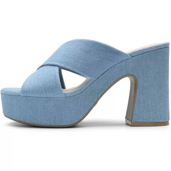 imageDREAM PAIRS Womens Platform Heels Open Toe Slip on Heels for Women High Chunky Block Wedges Sandals Dressy Pumps ShoesDenim Blue