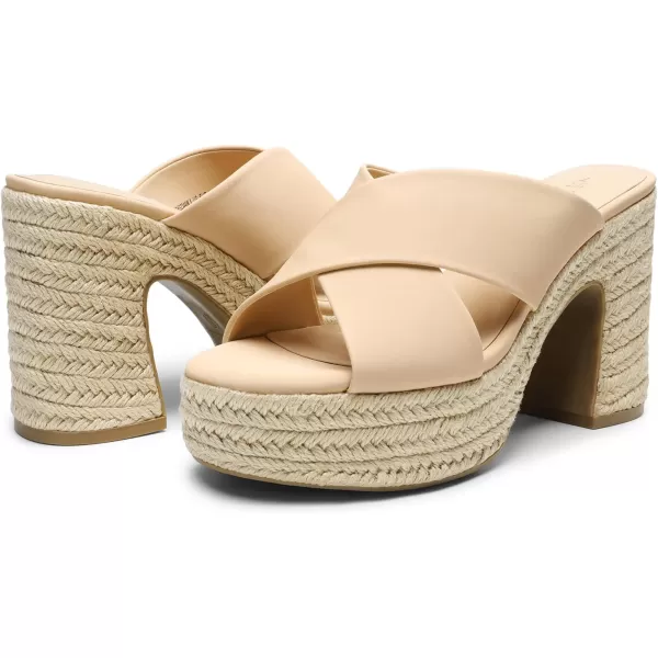 imageDREAM PAIRS Womens Platform Heels Open Toe Slip on Heels for Women High Chunky Block Wedges Sandals Dressy Pumps ShoesNudenubuck