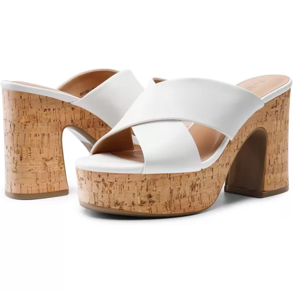 imageDREAM PAIRS Womens Platform Heels Open Toe Slip on Heels for Women High Chunky Block Wedges Sandals Dressy Pumps ShoesWhite
