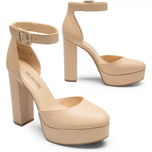 imageDREAM PAIRS Womens Platform High Chunky Heels Closed Toe Block Ankle Strap Dress Buckle Round Toe Wedding Party Comfortable Pumps ShoesNudepu