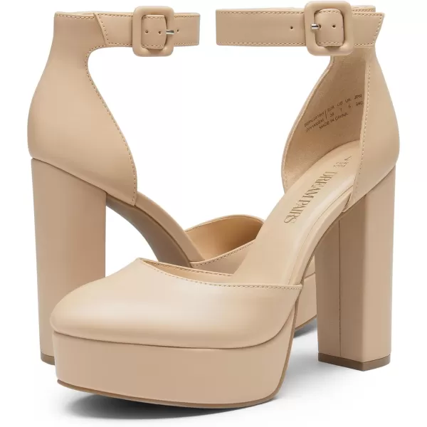 imageDREAM PAIRS Womens Platform High Chunky Heels Closed Toe Block Ankle Strap Dress Buckle Round Toe Wedding Party Comfortable Pumps ShoesNudepu