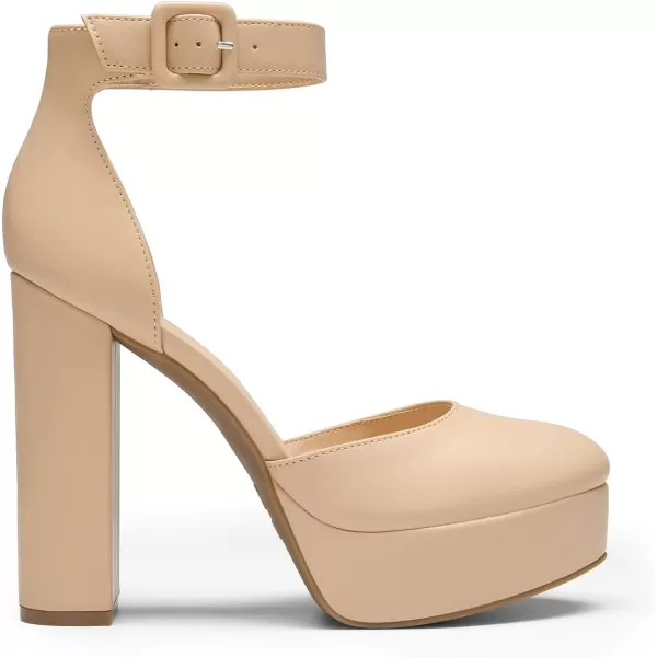 imageDREAM PAIRS Womens Platform High Chunky Heels Closed Toe Block Ankle Strap Dress Buckle Round Toe Wedding Party Comfortable Pumps ShoesNudepu