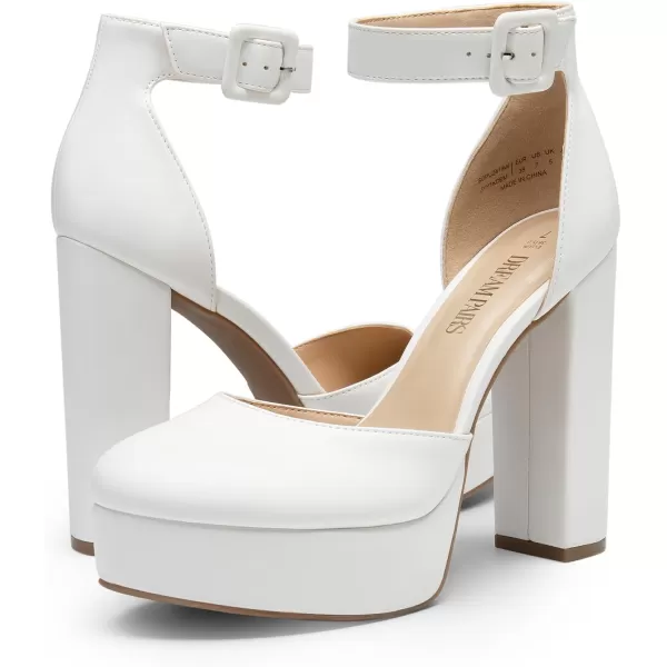 imageDREAM PAIRS Womens Platform High Chunky Heels Closed Toe Block Ankle Strap Dress Buckle Round Toe Wedding Party Comfortable Pumps ShoesWhitepu