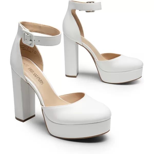 imageDREAM PAIRS Womens Platform High Chunky Heels Closed Toe Block Ankle Strap Dress Buckle Round Toe Wedding Party Comfortable Pumps ShoesWhitepu