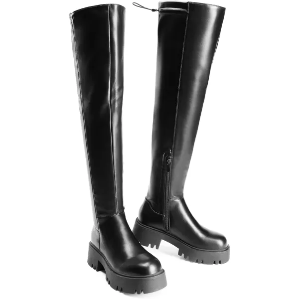 imageDREAM PAIRS Womens Platform Over The Knee Boots Lug Sole Round Toe Thigh High Long Chunky Block Heels Fall BootsBlackpu