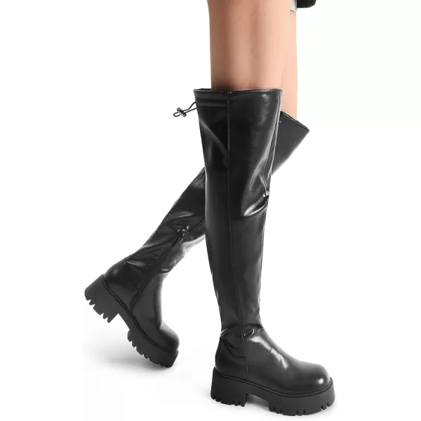 imageDREAM PAIRS Womens Platform Over The Knee Boots Lug Sole Round Toe Thigh High Long Chunky Block Heels Fall BootsBlackpu