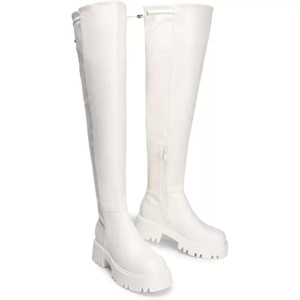 imageDREAM PAIRS Womens Platform Over The Knee Boots Lug Sole Round Toe Thigh High Long Chunky Block Heels Fall BootsWhitepu