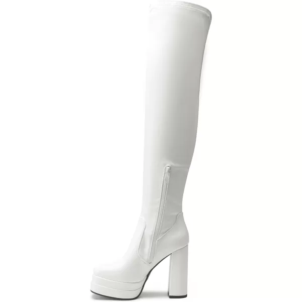 imageDREAM PAIRS Womens Platform Over The Knee Thigh High Boots Chunky High Heels Square Toe Long Fall Y2K Gogo BootsWhite