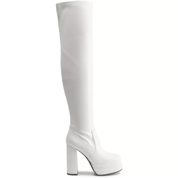 imageDREAM PAIRS Womens Platform Over The Knee Thigh High Boots Chunky High Heels Square Toe Long Fall Y2K Gogo BootsWhite