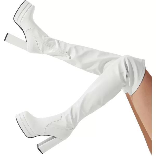 imageDREAM PAIRS Womens Platform Over The Knee Thigh High Boots Chunky High Heels Square Toe Long Fall Y2K Gogo BootsWhite